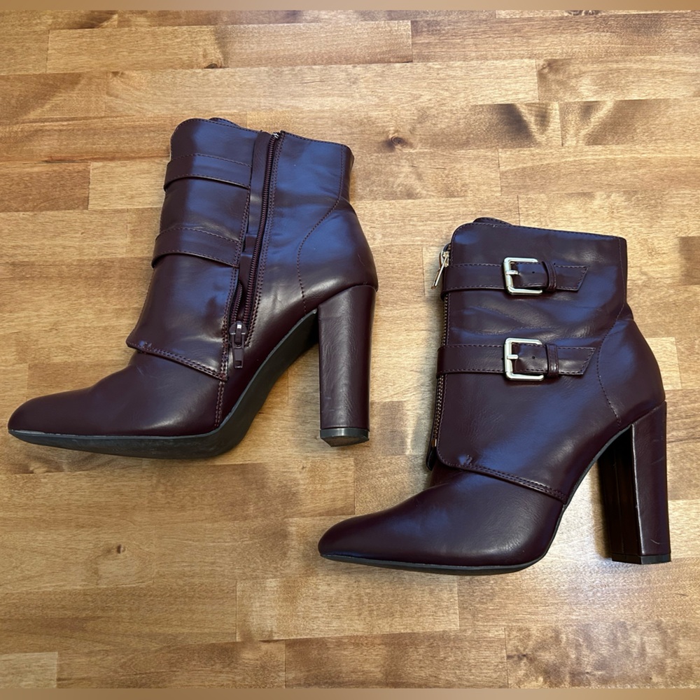 JustFab Maroon Heeled Boots with Chunky Heel